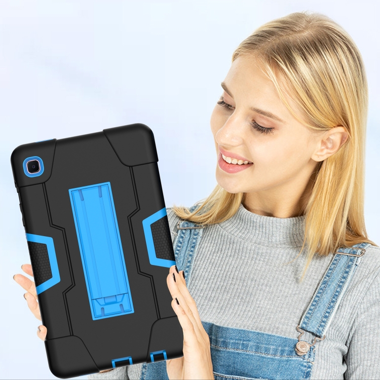 

For Samsung Galaxy Tab A7 10.4 (2020) Contrast Color Robot Shockproof Silicone + PC Protective Case with Holder(Black + Blue)