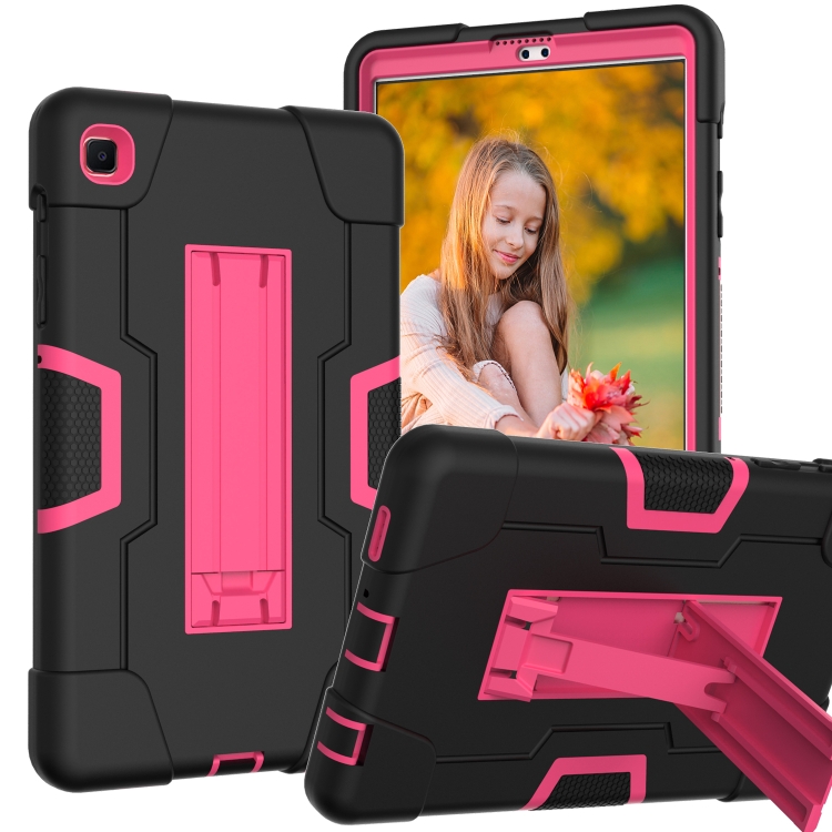 

For Samsung Galaxy Tab A7 10.4 (2020) Contrast Color Robot Shockproof Silicone + PC Protective Case with Holder(Black + Rose Red)