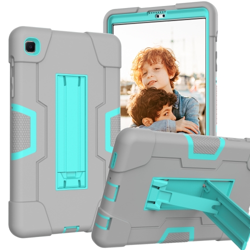 

For Samsung Galaxy Tab A7 10.4 (2020) Contrast Color Robot Shockproof Silicone + PC Protective Case with Holder(Grey + Mint Green)