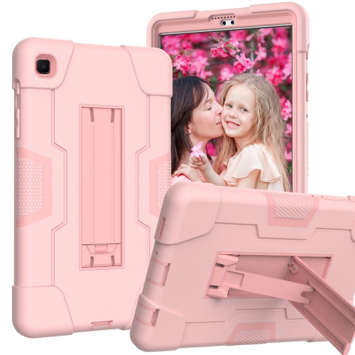 

For Samsung Galaxy Tab A7 10.4 (2020) Contrast Color Robot Shockproof Silicone + PC Protective Case with Holder(Rose Gold)