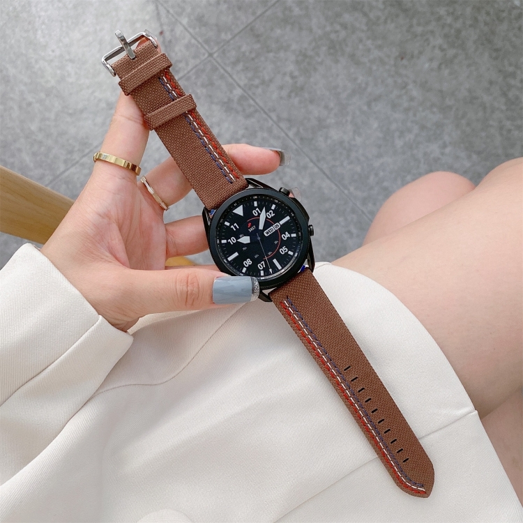 

20mm For Samsung / Huawei Smart Watch Universal Three Lines Canvas Replacement Strap Watchband(Brown)