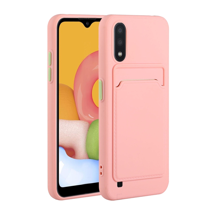 

For Samsung Galaxy A01 Card Slot Design Shockproof TPU Protective Case(Pink)