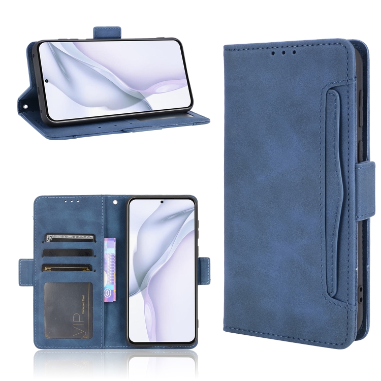 

For Huawei P50 Skin Feel Calf Pattern Horizontal Flip Leather Case with Holder & Card Slots & Photo Frame(Blue)