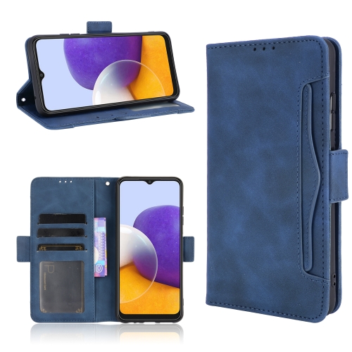 

For Samsung Galaxy A22 5G Skin Feel Calf Pattern Horizontal Flip Leather Case with Holder & Card Slots & Photo Frame(Blue)