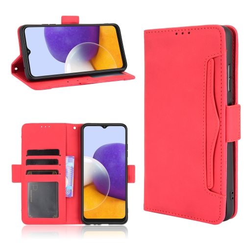 

For Samsung Galaxy A22 5G Skin Feel Calf Pattern Horizontal Flip Leather Case with Holder & Card Slots & Photo Frame(Red)