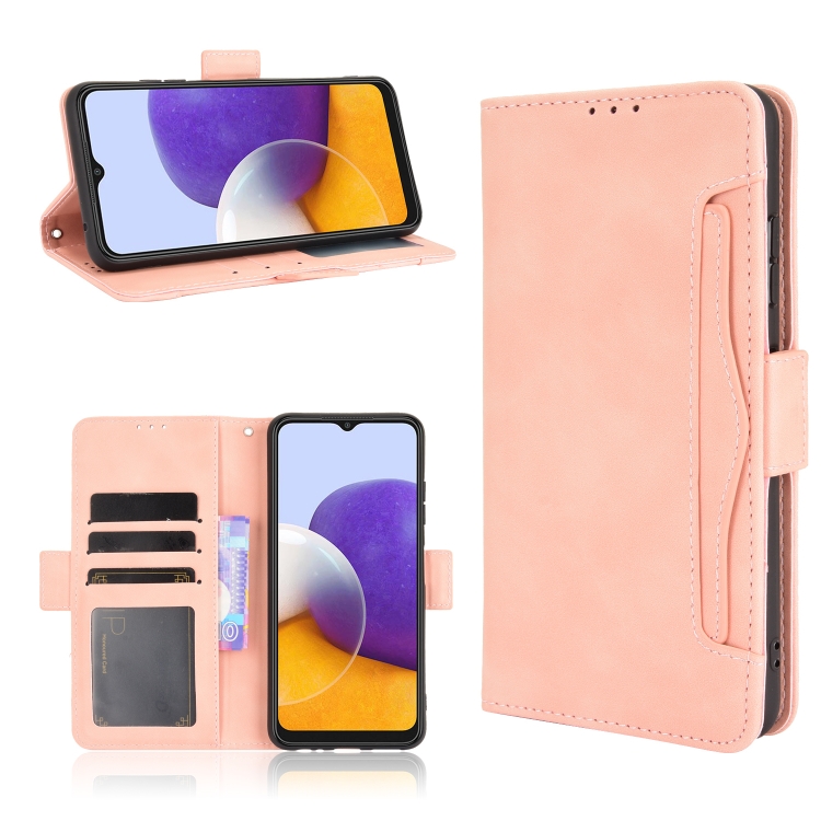 

For Samsung Galaxy A22 5G Skin Feel Calf Pattern Horizontal Flip Leather Case with Holder & Card Slots & Photo Frame(Pink)