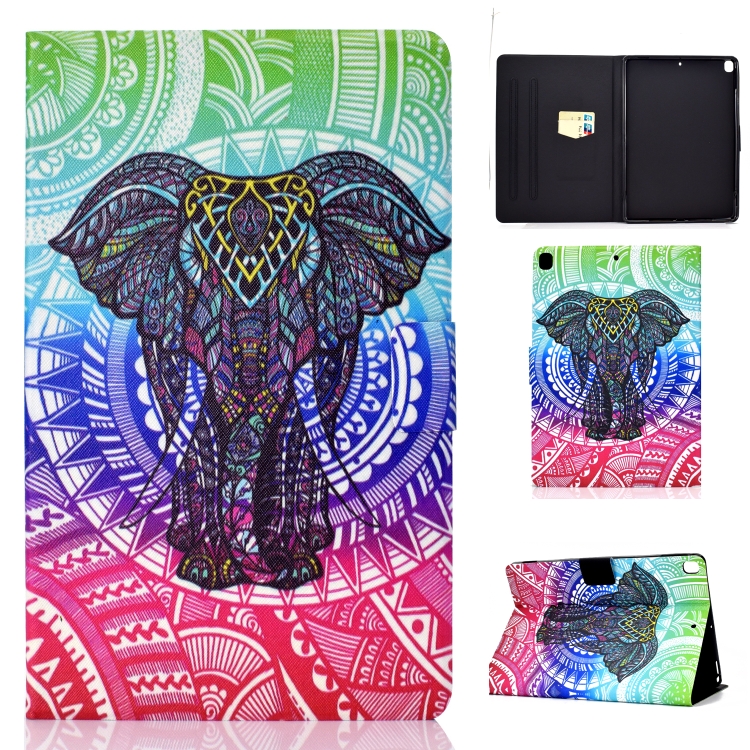 

For iPad 10.2 inch Colored Drawing Horizontal Flip Leather Case with Holder & Card Slots & Sleep / Wake-up Function(Elephant)