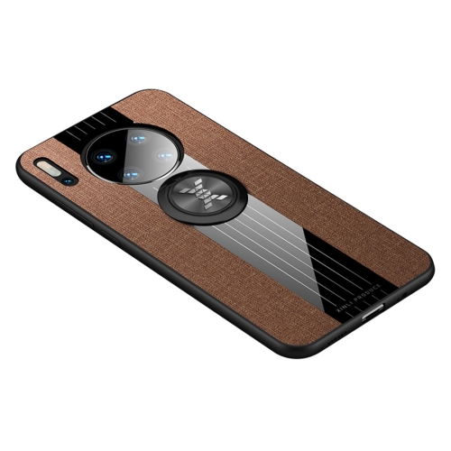 

For Huawei Mate 30 XINLI Stitching Cloth Textue Shockproof TPU Protective Case with Ring Holder(Brown)