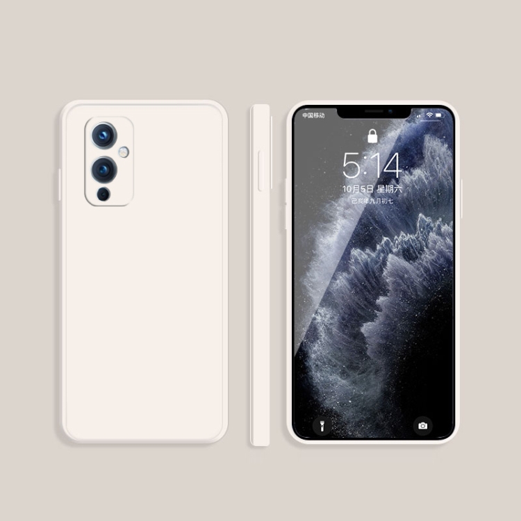 

For OnePlus 9 Solid Color Imitation Liquid Silicone Straight Edge Dropproof Full Coverage Protective Case(White)