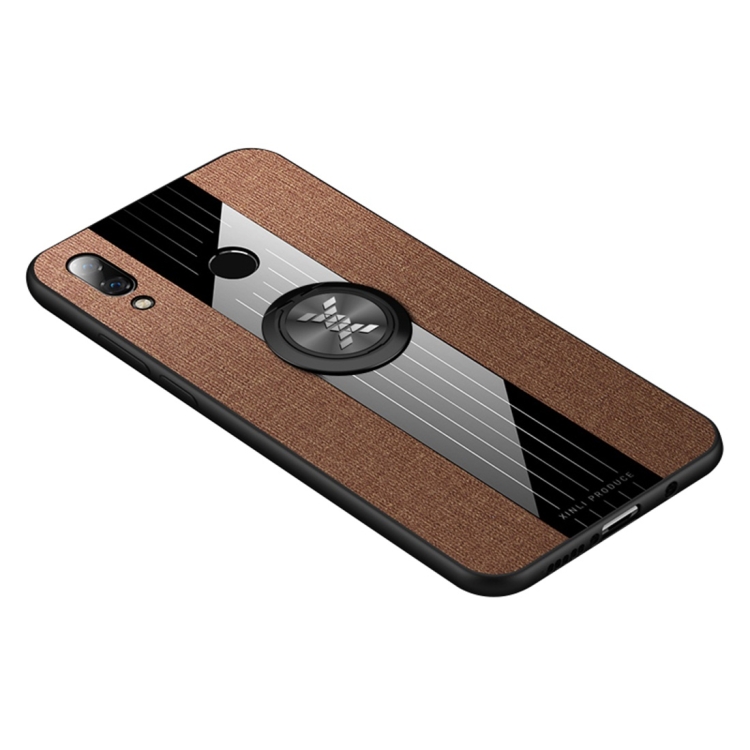 

For Huawei nova 3i XINLI Stitching Cloth Textue Shockproof TPU Protective Case with Ring Holder(Brown)