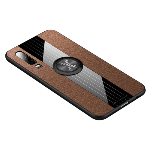 

For Huawei P30 XINLI Stitching Cloth Textue Shockproof TPU Protective Case with Ring Holder(Brown)