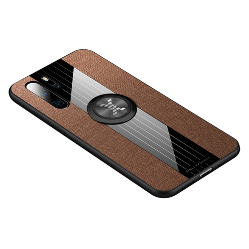 

For Huawei P30 Pro XINLI Stitching Cloth Textue Shockproof TPU Protective Case with Ring Holder(Brown)