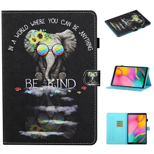 

For Samsung Galaxy Tab A7 Lite 8.7 (2021) T220 Coloured Drawing Stitching Horizontal Flip Leather Case with Holder & Card Slot(Spectacles Elephant)