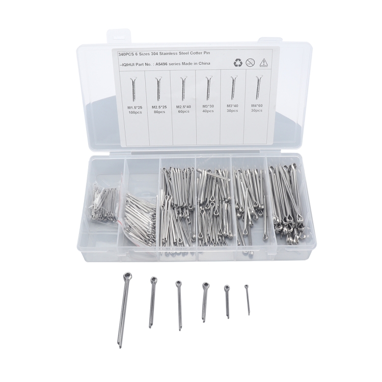 

A5496 340 PCS Car U-shape 304 Stainless Steel Cotter Pin Clip Key Fastner Fitting Assortment Kit