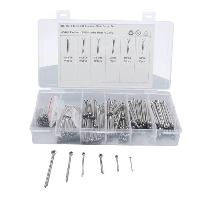 

A5518 555 PCS Car U-shape 304 Stainless Steel Cotter Pin Clip Key Fastner Fitting Assortment Kit