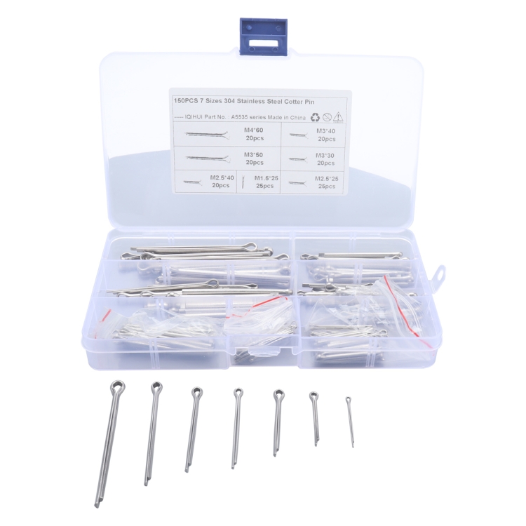 

A5535 150 PCS Car U-shape 304 Stainless Steel Cotter Pin Clip Key Fastner Fitting Assortment Kit