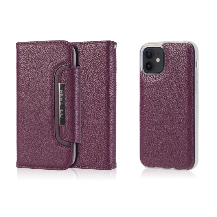 

Litchi Texture Horizontal Flip Buckle Detachable Magnetic PU Leather Case with Card Slots & Wallet & Photo Frame For iPhone 12 mini(Purple)