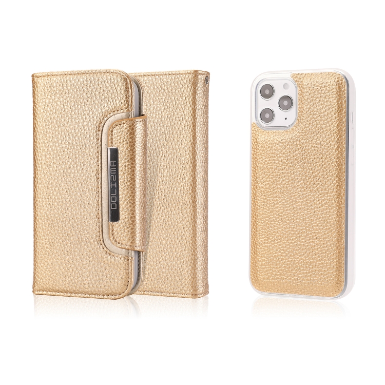 

Litchi Texture Horizontal Flip Buckle Detachable Magnetic PU Leather Case with Card Slots & Wallet & Photo Frame For iPhone 12 Pro Max (Gold)