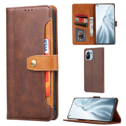 

For Xiaomi Mi 11 Lite Calf Texture Double Fold Clasp Horizontal Flip Leather Case with Photo Frame & Holder & Card Slots & Wallet(Brown)