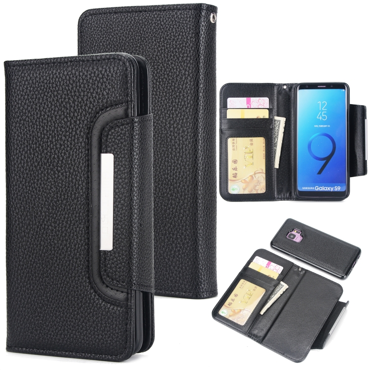 

For Samsung Galaxy S9 Litchi Texture Horizontal Flip Buckle Detachable Magnetic PU Leather Case with Card Slots & Wallet & Photo Frame(Black)