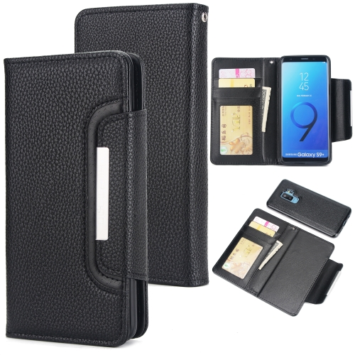 

For Samsung Galaxy S9+ Litchi Texture Horizontal Flip Buckle Detachable Magnetic PU Leather Case with Card Slots & Wallet & Photo Frame(Black)