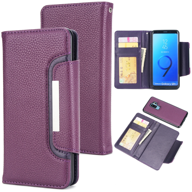 

For Samsung Galaxy S9+ Litchi Texture Horizontal Flip Buckle Detachable Magnetic PU Leather Case with Card Slots & Wallet & Photo Frame(Purple)