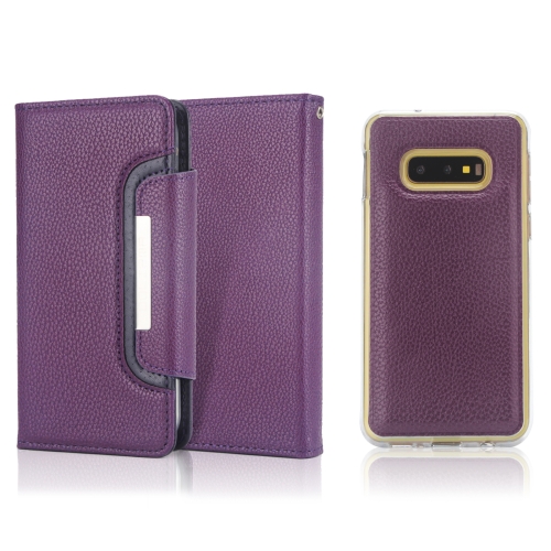 

For Samsung Galaxy S10e Litchi Texture Horizontal Flip Buckle Detachable Magnetic PU Leather Case with Card Slots & Wallet & Photo Frame(Purple)
