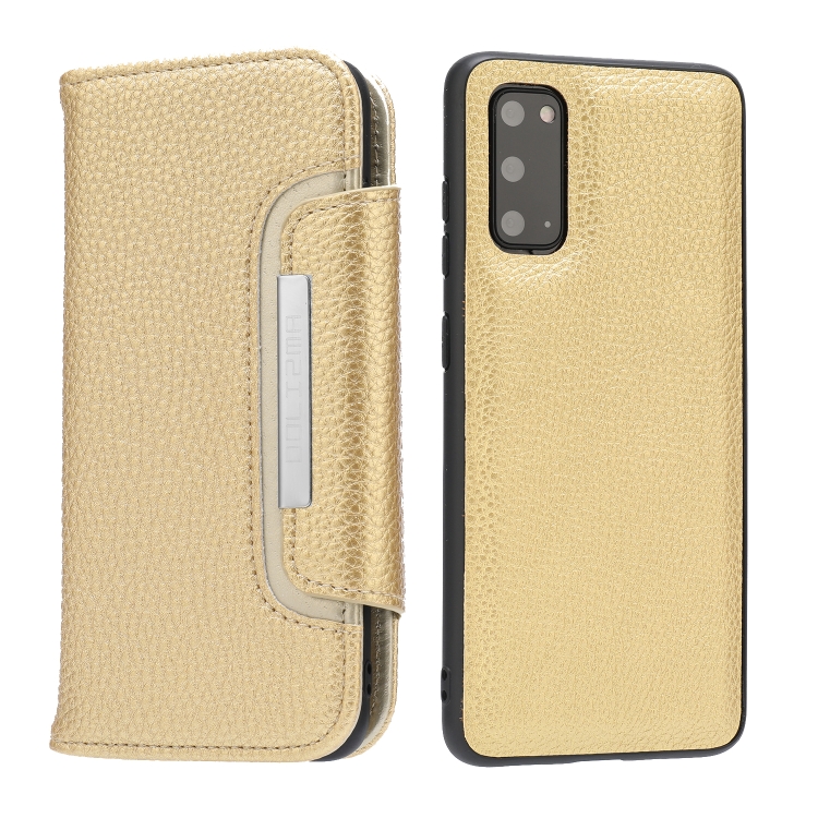 

For Samsung Galaxy S20 Litchi Texture Horizontal Flip Buckle Detachable Magnetic PU Leather Case with Card Slots & Wallet & Photo Frame(Gold)