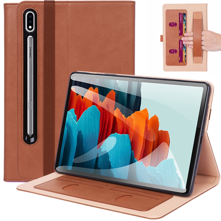 

For Samsung Galaxy Tab S7 / T870 Business Retro PU Horizontal Flip Leather Case with Holder & Card Slots & Hand Strap(Brown)