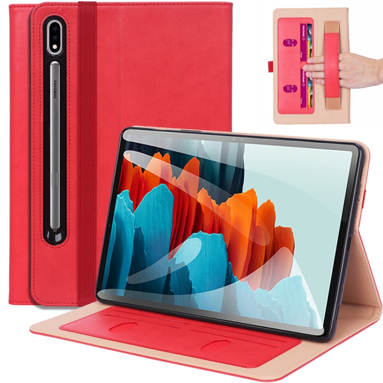 

For Samsung Galaxy Tab S7 / T870 Business Retro PU Horizontal Flip Leather Case with Holder & Card Slots & Hand Strap(Red)