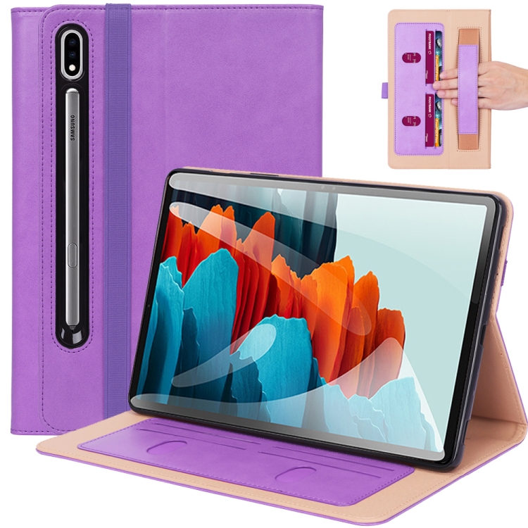 

For Samsung Galaxy Tab S7 / T870 Business Retro PU Horizontal Flip Leather Case with Holder & Card Slots & Hand Strap(Purple)