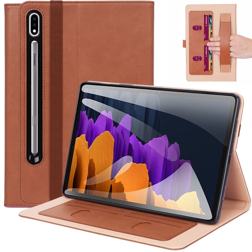 

For Samsung Galaxy Tab S7+ / T970 Business Retro PU Horizontal Flip Leather Case with Holder & Card Slots & Hand Strap(Brown)