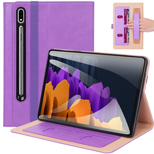 

For Samsung Galaxy Tab S7+ / T970 Business Retro PU Horizontal Flip Leather Case with Holder & Card Slots & Hand Strap(Purple)