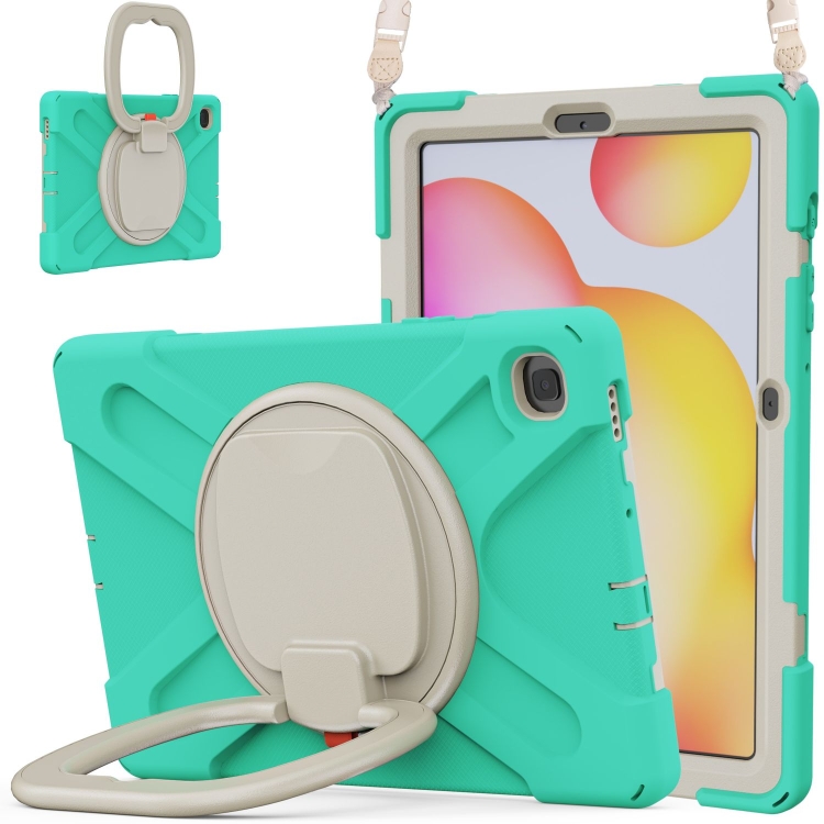 

For Samsung Galaxy Tab S6 Lite P610 Silicone + PC Protective Case with Holder & Shoulder Strap(Mint Green)