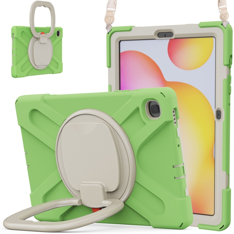 

For Samsung Galaxy Tab S6 Lite P610 Silicone + PC Protective Case with Holder & Shoulder Strap(Matcha Green)