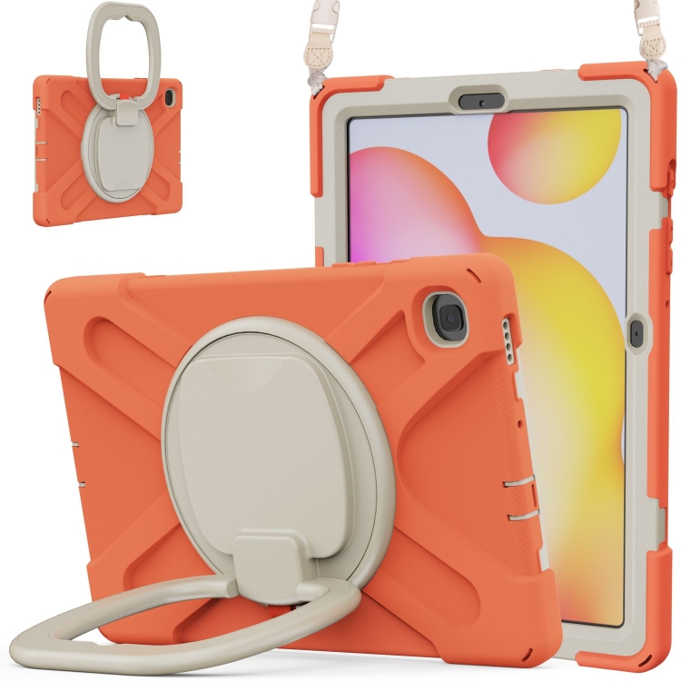 

For Samsung Galaxy Tab S6 Lite P610 Silicone + PC Protective Case with Holder & Shoulder Strap(Coral Orange)