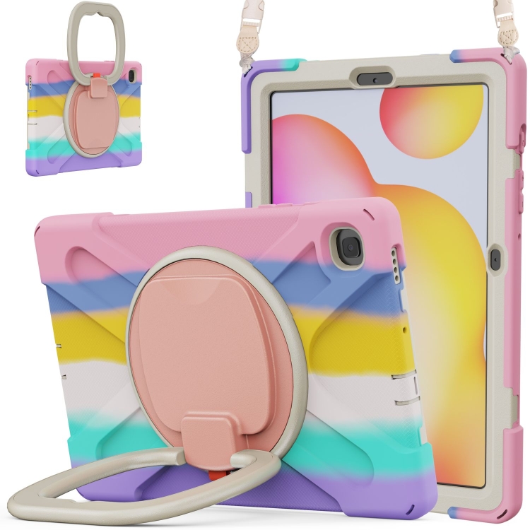 

For Samsung Galaxy Tab S6 Lite P610 Silicone + PC Protective Case with Holder & Shoulder Strap(Colorful Pink)