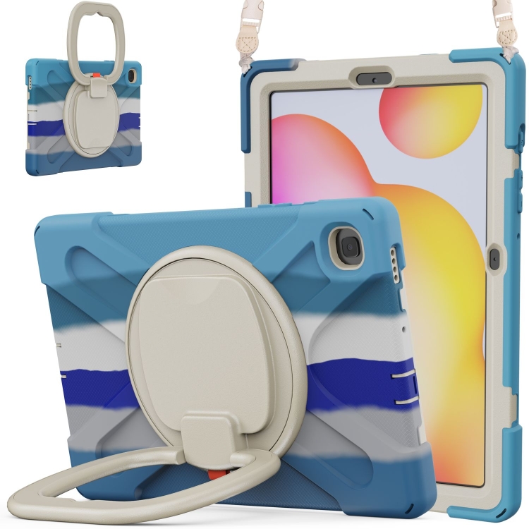 

For Samsung Galaxy Tab S6 Lite P610 Silicone + PC Protective Case with Holder & Shoulder Strap(Colorful Blue)