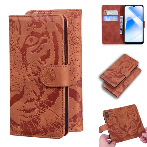 

For OPPO A55 5G / A54 4G Tiger Embossing Pattern Horizontal Flip Leather Case with Holder & Card Slots & Wallet(Brown)