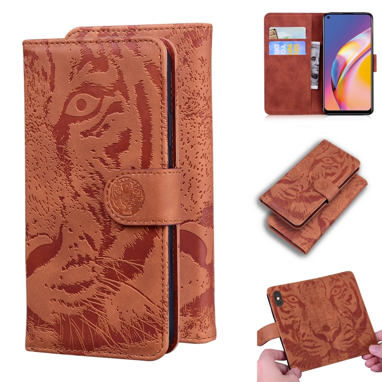 

For OPPO Reno5 F Tiger Embossing Pattern Horizontal Flip Leather Case with Holder & Card Slots & Wallet(Brown)