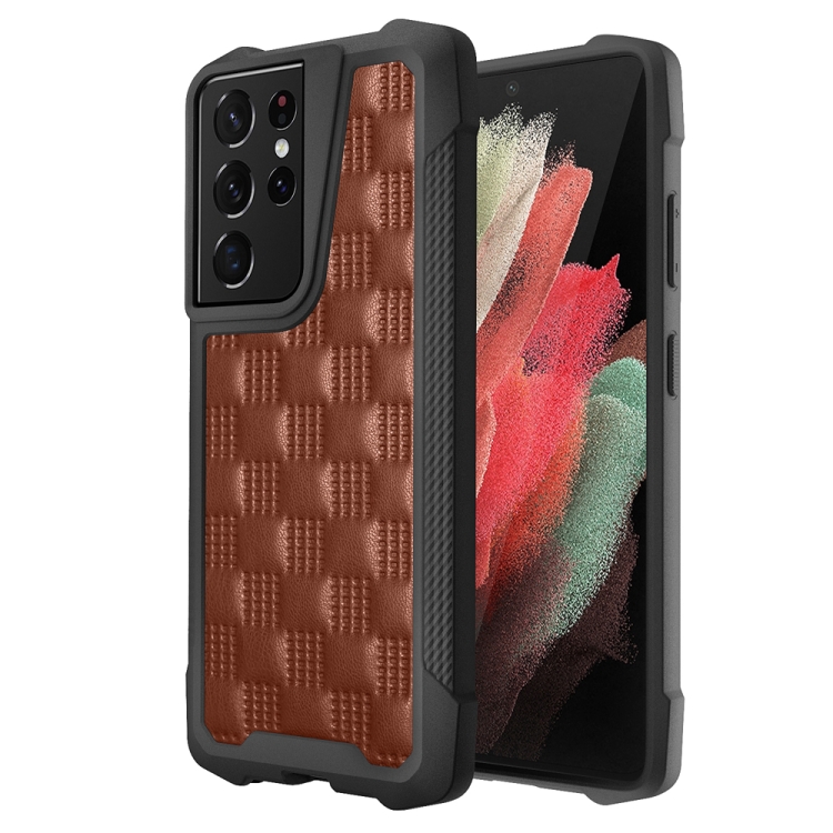 

Samsung Galaxy S21 Ultra 5G 3D Embossed PU + PC + TPU Skidproof Shockproof Case(Brown)