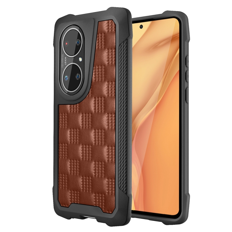 

For Huawei P50 Pro 3D Embossed PU + PC + TPU Skidproof Shockproof Case(Brown)