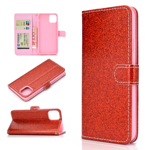 

For Samsung Galaxy A22 5G Glitter Powder Horizontal Flip Leather Case with Card Slots & Holder & Photo Frame & Wallet(Red)