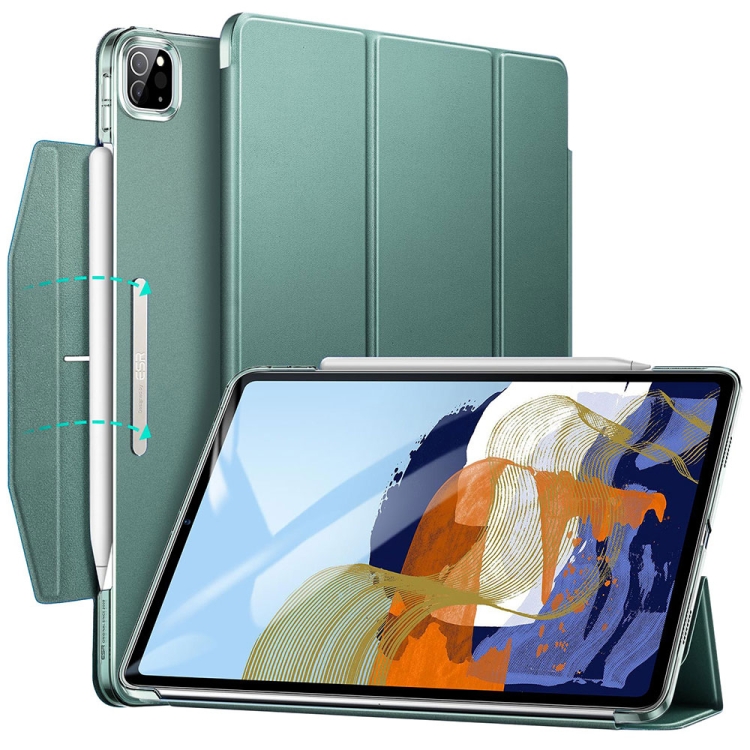 

ESR Ascend Trifold with Clasp Series PC + PU Leather Horizontal Flip Leather Case with Holder & Pen Slot & Sleep / Wake Up Function For iPad Pro 11 (2021)(Forest Green)