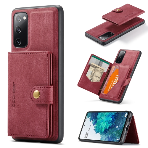 

For Samsung Galaxy S20 FE JEEHOOD Retro Magnetic Detachable Protective Case with Wallet & Card Slot & Holder(Red)