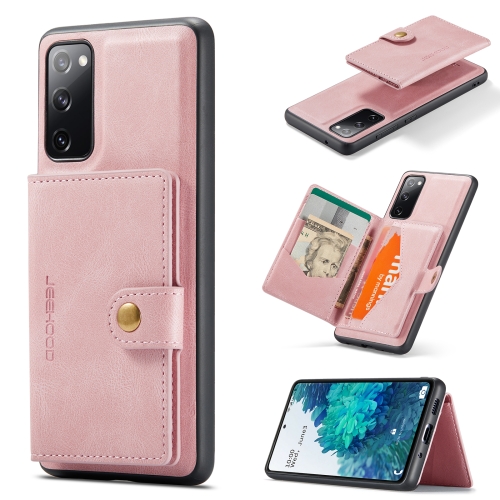 

For Samsung Galaxy S20 FE JEEHOOD Retro Magnetic Detachable Protective Case with Wallet & Card Slot & Holder(Pink)