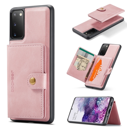 

For Samsung Galaxy S20 JEEHOOD Retro Magnetic Detachable Protective Case with Wallet & Card Slot & Holder(Pink)