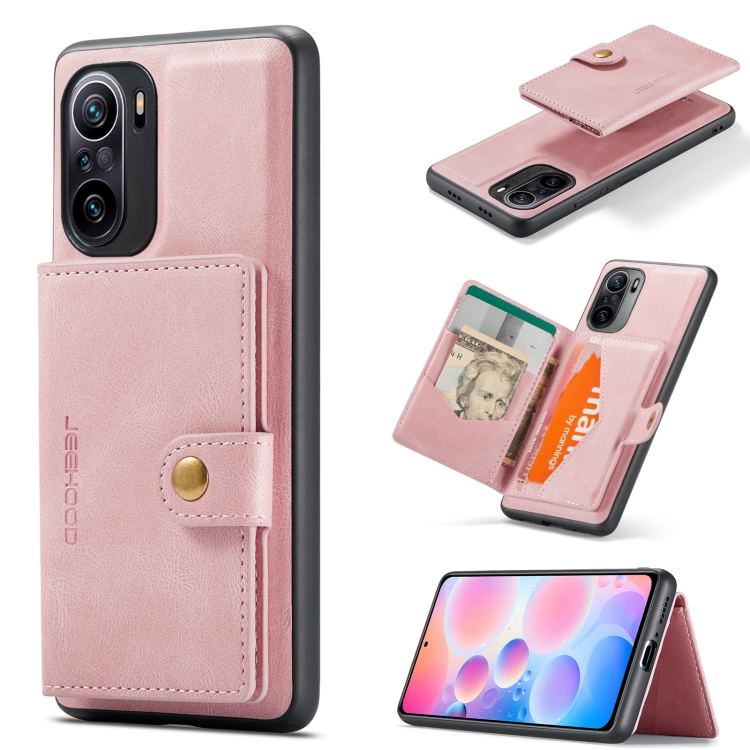 

For Xiaomi Redmi K40 JEEHOOD Retro Magnetic Detachable Protective Case with Wallet & Card Slot & Holder(Pink)