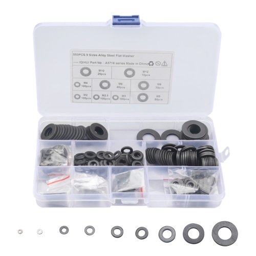 

A5716 550 PCS 9 Sizes Black Carbon Steel Flat Washers Set