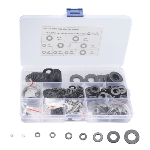 

A5719 760 PCS 9 Sizes Black Carbon Steel Flat Washers Set